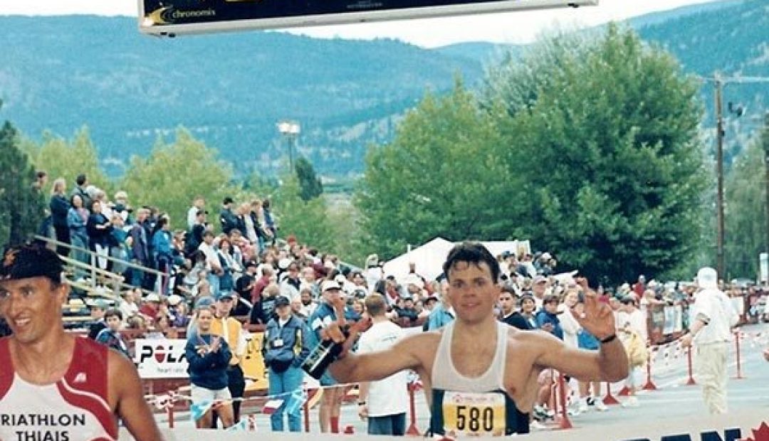 David Glover finishing Ironman Canada in 1997