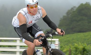 David Glover at Vineman Triathlon in fog