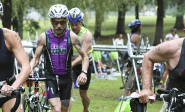 Triathletes transitioning at Luray Triathlon
