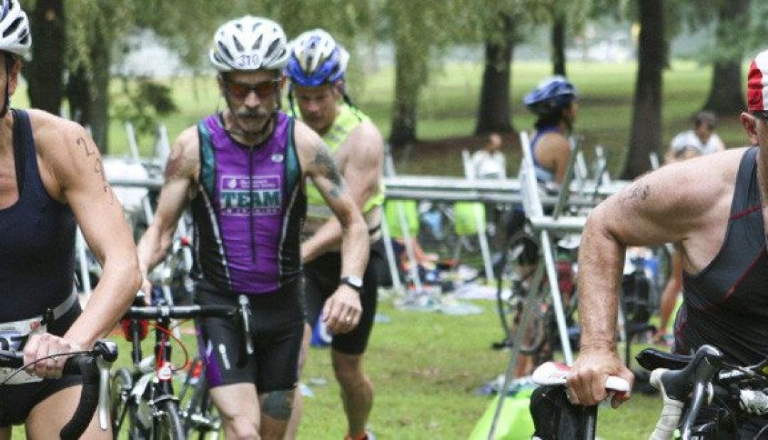 Triathletes transitioning at Luray Triathlon