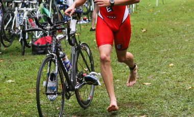 triathlete transitioning at luray triathlon