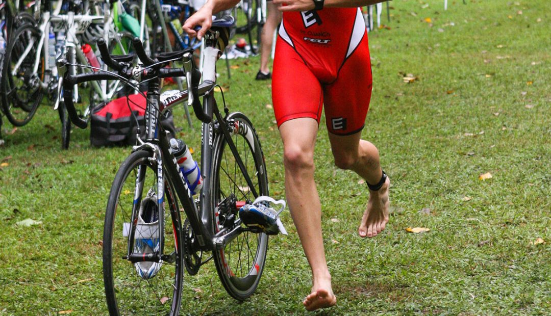 triathlete transitioning at luray triathlon