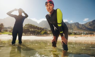 triathlon swimmers before race start